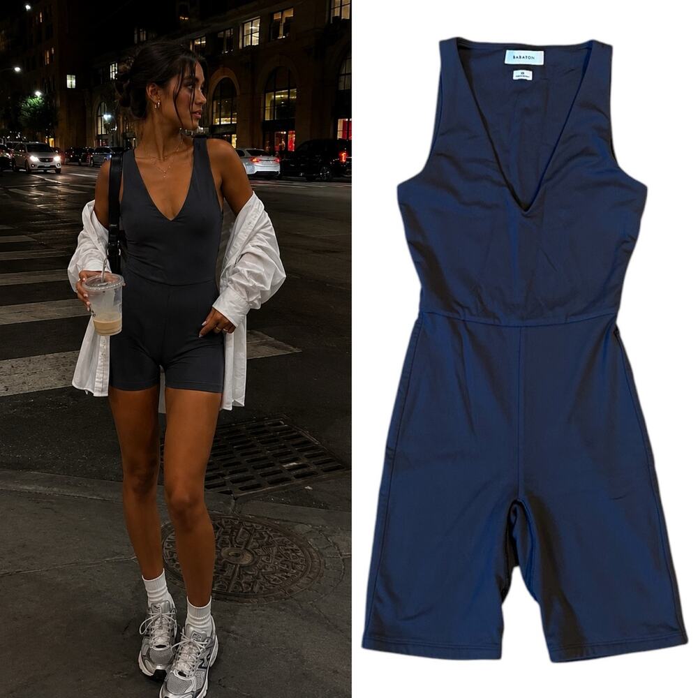 Babaton XS Charcoal Deep V Neck Romper Playsuit Minimalist Athleisure Capsule